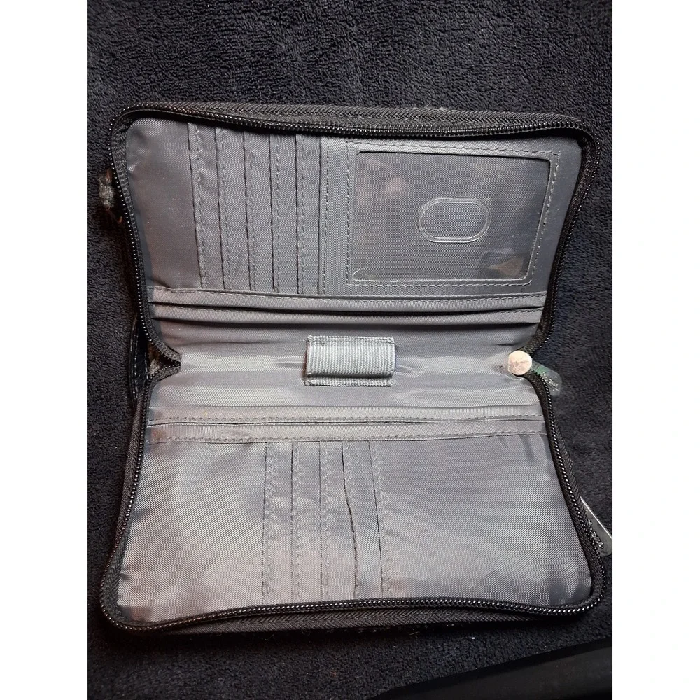 Thirty-One Wristlet Wallet Grey Black Houndstooth Zip Around Organizer Clutch